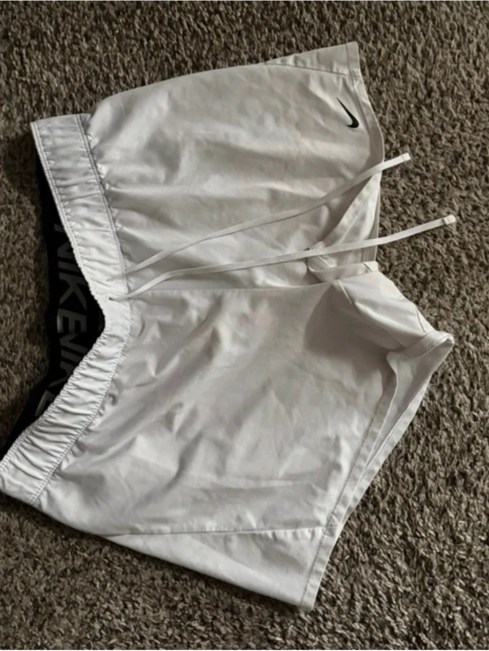Nike White Women's Athletic Shorts with Black Branded Waistband